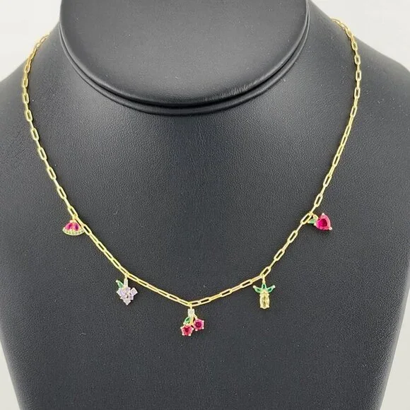 Fruit Fiesta: Sterling Silver 925 Multi-Fruit Necklace - Picture 1 of 7